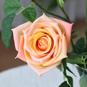Artificial rose flower bouquet home decor fake flower realistic peach yellow gradient 1pc