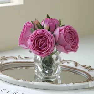 Artificial Rose Flower Bouquet Moist Touch Fake Roses For Home Living Room Dining Table Desk Decor Floral Arrangement