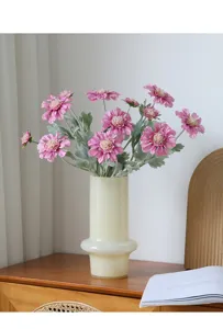 Artificial cosmos flower arrangement for home decor, premium flocking floral centerpiece.