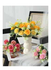 Bouquet de fleurs artificielles en rose de soie rétro pour la décoration de salon.