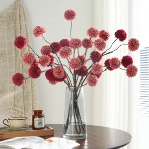 Artificial Silk Chrysanthemum Flower Branches Ball Chrysanthemum Wedding Home Decor Photography Props Fake Flowers