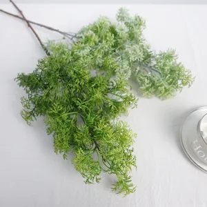 Artificial 3-prong hairy grass fake plant green foliage for home wedding decor.