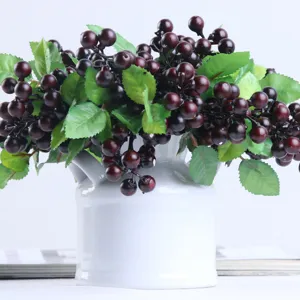 Medium single branch artificial Australian berry plant with white ceramic vase for home decor