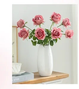 Artificial rose bouquet in ceramic vase home decor photography props table centerpiece