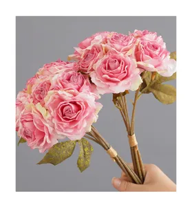 French burnt edge rose artificial flowers bouquet for wedding home decor and photography props