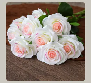 Artificial silk rose bouquet creamy style faux flower home decoration tabletop ornament