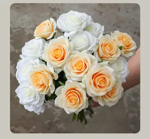 Artificial rose bouquet cream style moisturizing touch artificial flowers for home decor