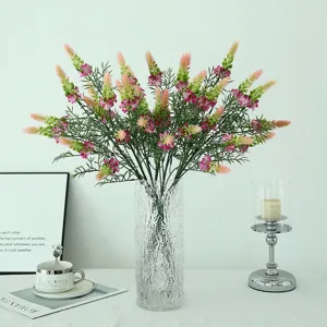 Flor Artificial Tallo Único Abanico Pluma Lavanda Flor de Seda Para Boda Decoración Hogar Estilo Bosque Arreglo Floral