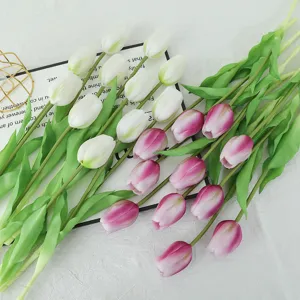 Artificial soft rubber tulip fake flowers for indoor home decor wedding party floral arrangement.