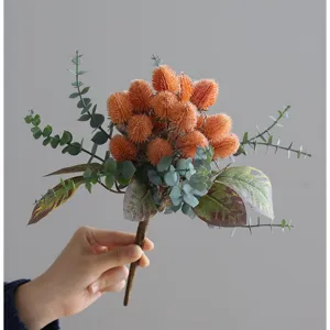 Artificial Banksia Flower Retro Fake Flowers Bouquet Silk Plastic Floral Arrangement For Home Photography Wedding Decor