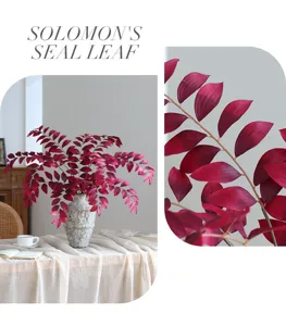 Feuilles de sceau de Salomon artificielles d'automne, fleurs rouges pour mariage et décoration.