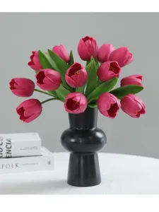 Artificial tulip bouquet with black vase for home decor wedding window floral display setup