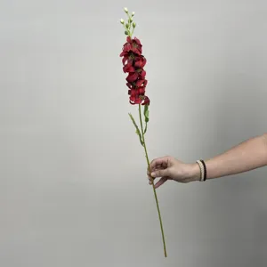 Kunstmatige ridderspoor bloem lange stengel donkerrode nep bloem thuis decoratie