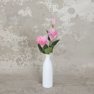 Artificial pink gladiolus flower with white vase for home wedding decoration photography prop.