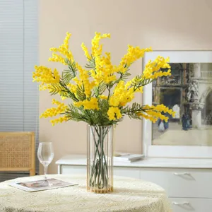 Bouquet de fleurs de mimosa jaunes artificielles plantes fausses vase en verre moderne deco