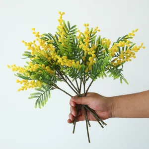 Bouquet de fleurs de mimosa artificielles plante florale jaune déco pour intérieur maison