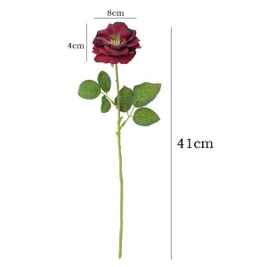 Fiore di rosa artificiale a stelo singolo per decorazione casa matrimonio 41cm