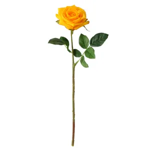 Enkele kunstmatige gele roos voor huisdecoratie, realistische zijden bloem met steel.