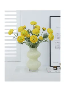 Artificial yellow ranunculus flower bouquet with ceramic vase for modern home decor