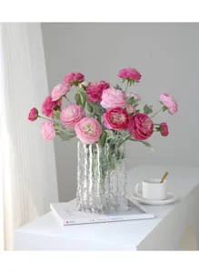 Artificial ranunculus flower bouquet flocked peony fake floral arrangement for home decor