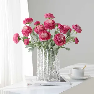 Artificial Lotus Flower Bouquet Flocking Peony Fake Silk Flowers For Home Decor Wedding Party Floral Arrangement