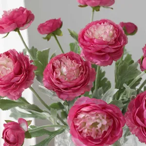 Artificial pink ranunculus flower bouquet velvet peony fake floral home decor arrangement