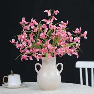 Artificial flowers small green orchid bouquet in ceramic vase for home decor table setup