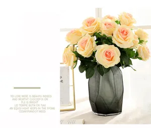 Detailed view of artificial rose bouquet featuring elegant champagne pink silk flowers for home decor.