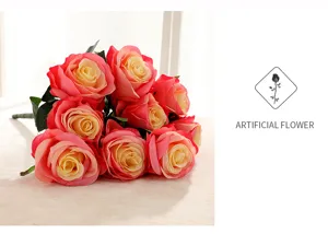 Detail shot of artificial rose bouquet showing exquisite petal texture and gradient color.