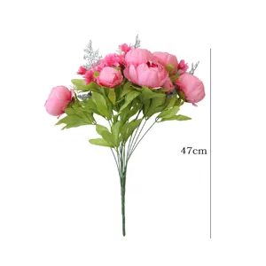 Bouquet di peonie artificiali rosa 13 teste fiori di seta decorazione per la casa 47cm