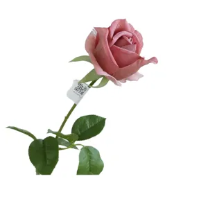 Artificial moisture-feel single rose flower for wedding decor, photo props and table centerpieces.