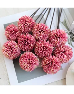 Artificial pink allium chrysanthemum flower close-up detail for home decor photography props