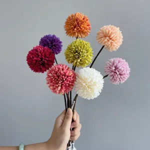 Artificial chrysanthemum ball silk flowers fake bouquet for wedding home and party decor.