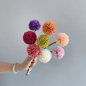 Artificial allium pompom chrysanthemum flower bouquet for home wedding decor photography props.