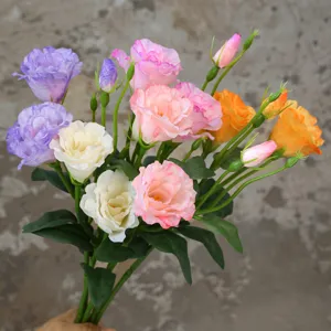 Artificial Silk Lisianthus Flowers Bouquet Silk Fake Floral Arrangement For Wedding Party Home Decor Design