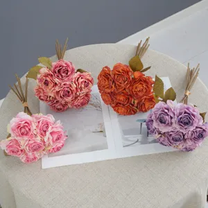 Artificial Silk Rose Flower Branch Single Burnished Edge Fake Flowers For Home Wedding Party Decor Photography Props