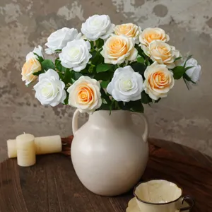 Artificial rose bouquet in ceramic vase cream style home decor living room ornament