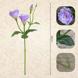 Artificial 3-head lisianthus silk flower, 45cm tall decorative floral arrangement.