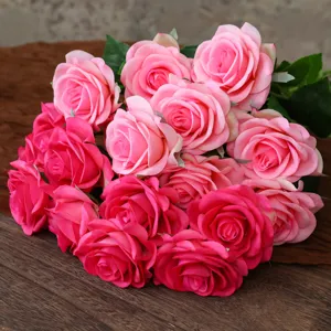 Artificial rose bouquet soft touch wet look flowers for home living room desk decor.