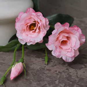 Artificial silk lisianthus flowers 3 heads pink wedding home decor floral arrangement main view