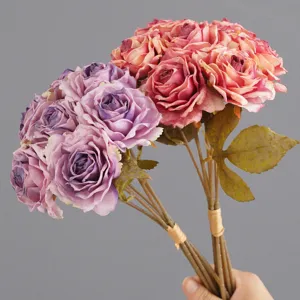 French burnt edge artificial rose bouquet home wedding decor photography prop flowers