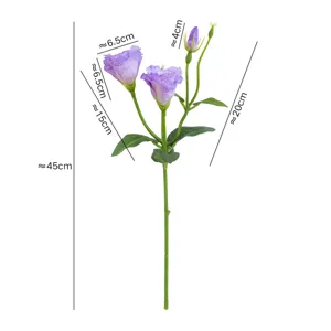 Artificial 3-head purple lisianthus silk flower stem, ideal for wedding home party decor.
