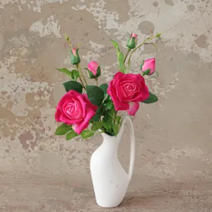 Wet Feel Artificial Rose Flower Silk Cloth Fake Rose Single Branch For Home Living Room Table Decor Wedding Party