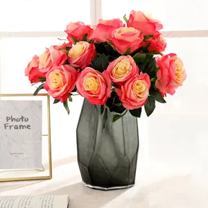 Artificial rose bouquet 9 heads silk fake flowers for home wedding decoration vase table decor