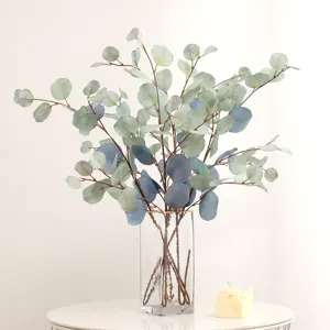 Artificial eucalyptus branches in glass vase faux plant home decor green leaves main pic