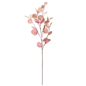 Artificial eucalyptus leaves fake plant pink stem for wedding home decor floral arrangement
