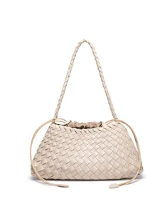 Woven PU Leather Shoulder Bag Retro Handbag Large Capacity Casual Underarm Tote Bag Women Fashion Chic Purse