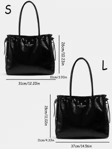 Grössentabelle für schwarze grosse Schultertasche Shopper, S und L Abmessungsvergleich.