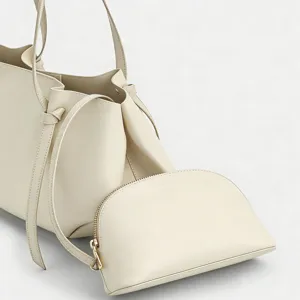 Elegante beigefarbene Tote-Tasche mit passender Pochette, stilvolle Handtasche Damen.
