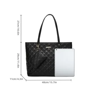 Sac cabas matelassé noir pour femme avec petite pochette grande capacité fourre-tout